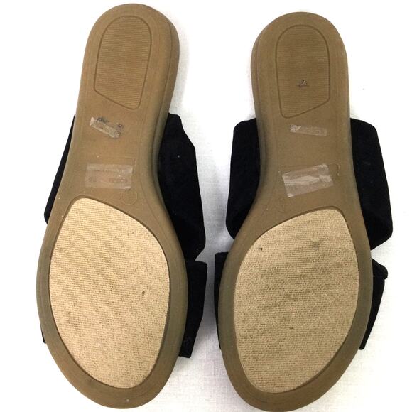 Lulus Faux Suede Twist Open Toe Cushioned Comfort Flat Black Slide Sandal 7.5 - Picture 6 of 9